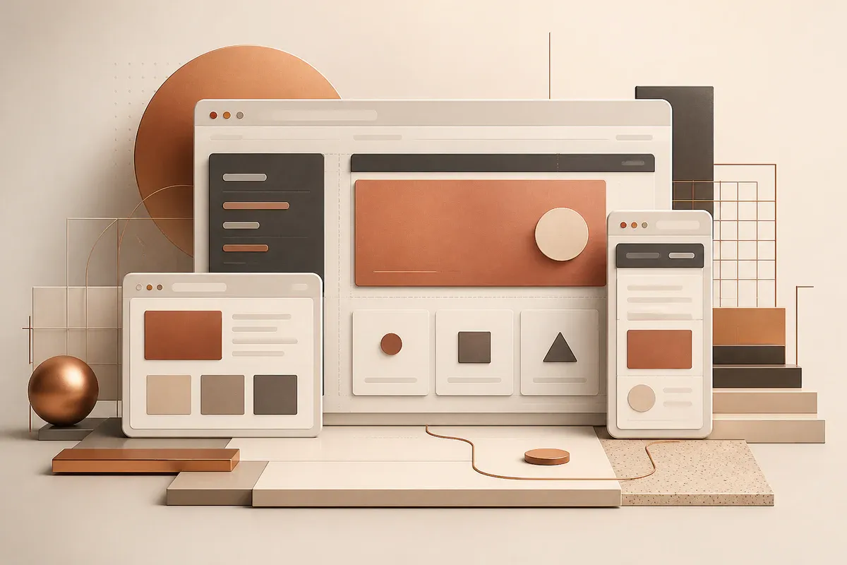 Illustration of responsive website layouts and interface components
