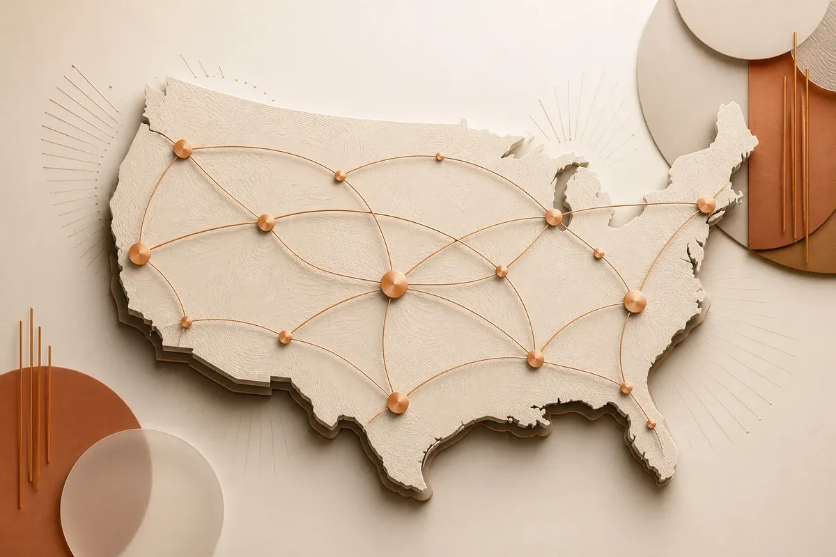 Illustration of remote Brownsofts service coverage across the United States